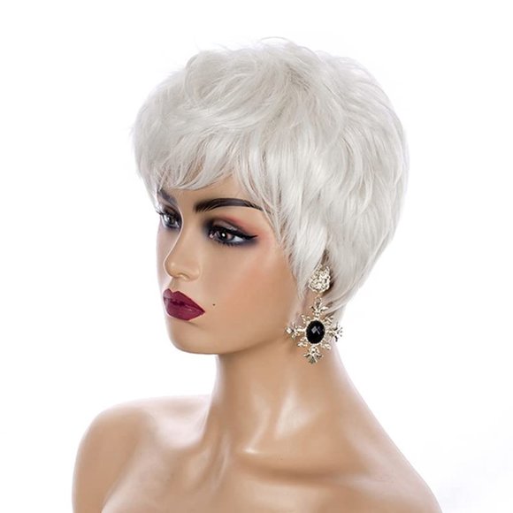 White Pixie Cut Bob Full Hair Wigs - Picture 1 of 4